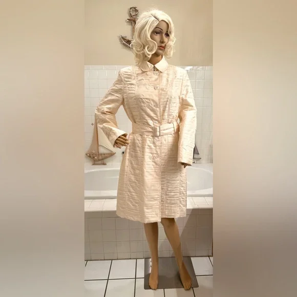 DESIGNER! DONCASTER COLLECTION!🌸100% SILK PEACOAT/DUSTER/White/Size-10 - Picture 3 of 16